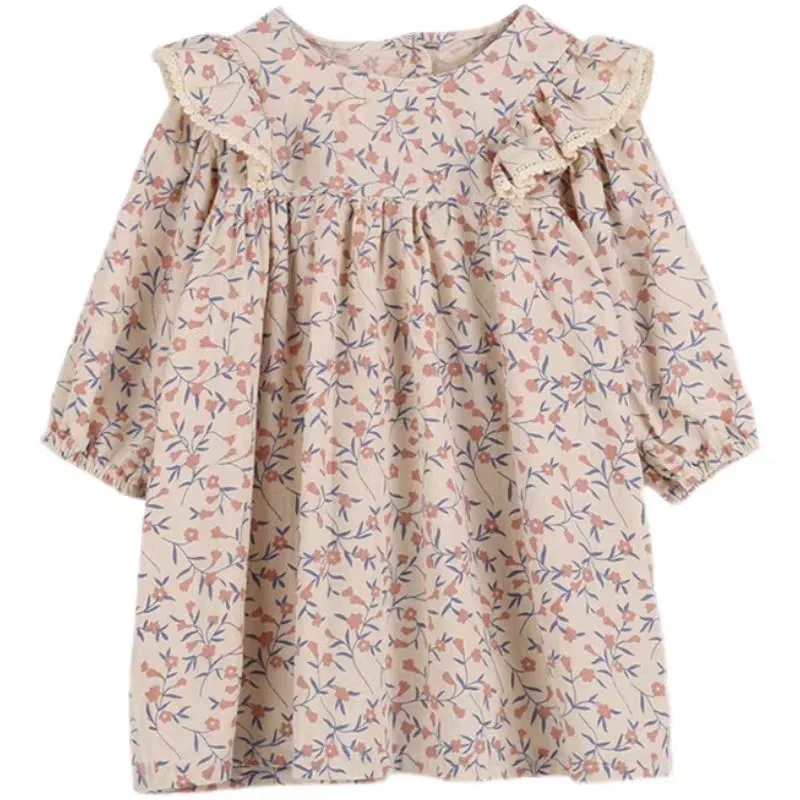 Spring Autumn Kids Clothes Pastoral Baby Long-Sleeved Floral Doll Dresses Children Sweet Princess Girls Dress Vestidos