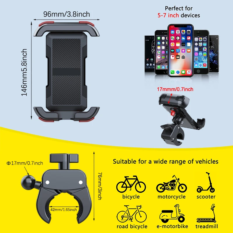 Motorcycle Phone Mount, Upgrade Bike Phone Mount [1s Lock][Secure Protection], 360° Rotatable Phone Holder For Mountain Bike