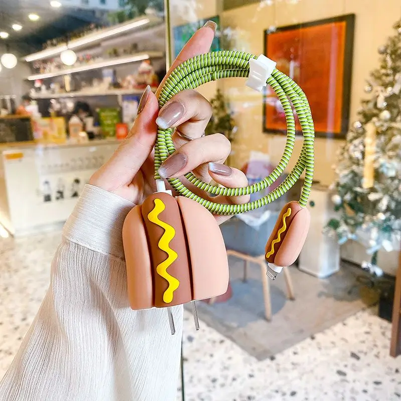 Hot Dog Food Case For Iphone Charger Protector,20W Data Cable Protective Case Pvc Protective Cover Accessories Cable Winder