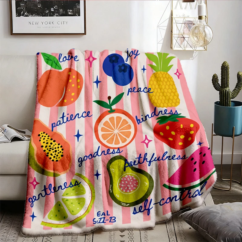 Christian Flannel Blanket, Fruit of The Spirit, Stripe Flannel Throw, Bible Verse Cozy Blanket, Boho Summer