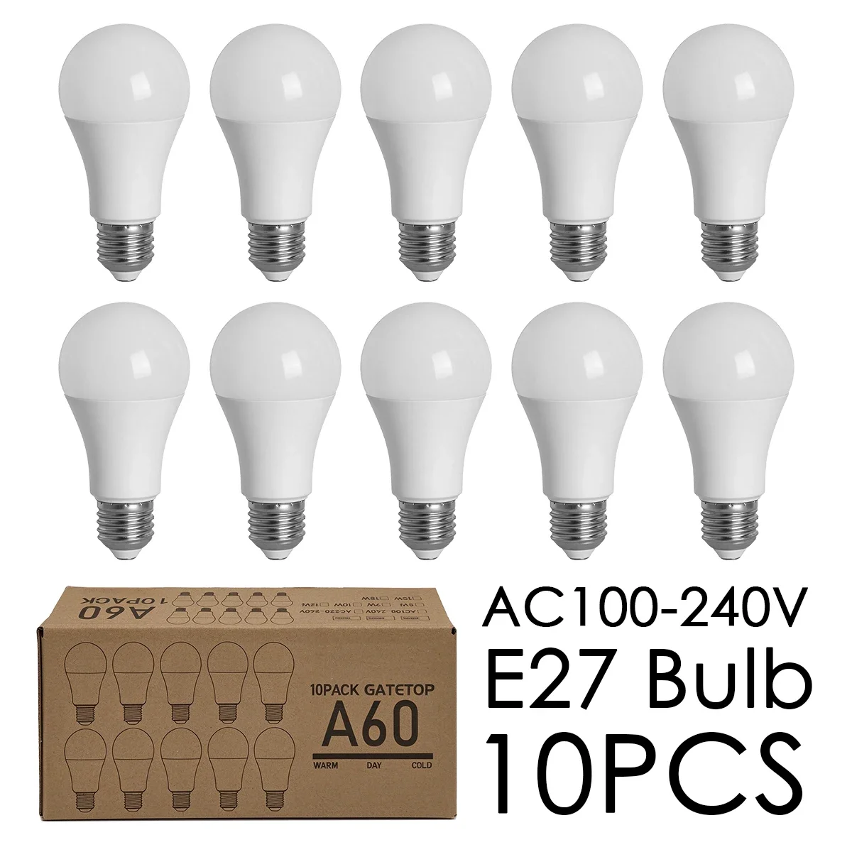 10Pcs  E27 LED Light Bulbs 15W 18W 20W 24W Multi Power Options  AC 110V 220V CRI80 3000K/4000K/6000K Lamps for Foyer Indoor Use