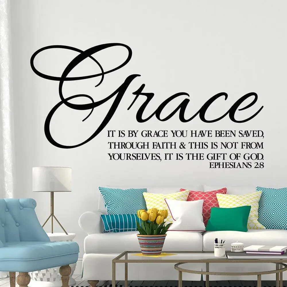 It Is By Grace You Have Been Saved Vinyl Wall Stickers Bible Verse Ephesians 2:8 Decals Rooms Foyer Church Decor Mural HJ1425