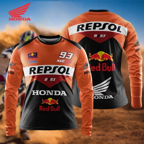 Imagen 2 del producto Camiseta de manga larga Honda para competición de motos todoterreno, Top deportivo cómodo, superventas de verano