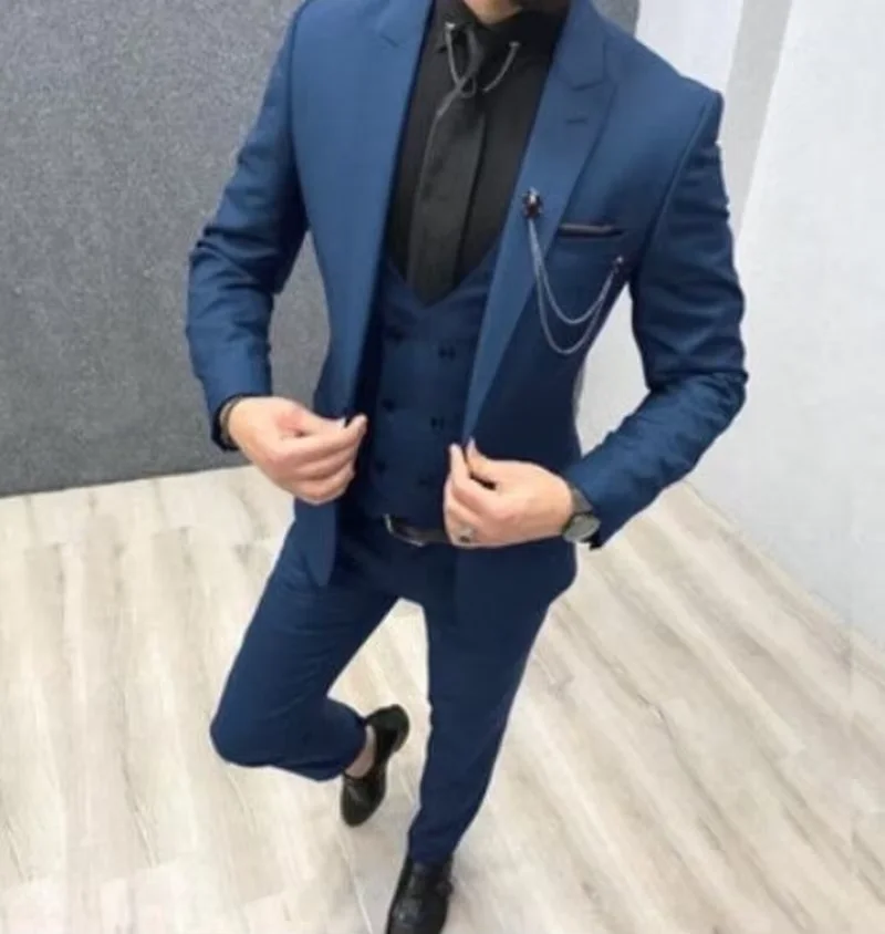 

Однотонные свадебные мужские костюмы из трех предметов, формальные смокинги для жениха для выпускного вечера, мужские костюмы, модный комплект одежды, куртка с брюками, жилет