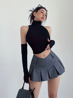 Spring Summer Top Sexy Tank Top Spicy Girl Sleeves High Neck Pleated Club Crop Top Women tshirt Skinny Streetwear Y2k Clothing