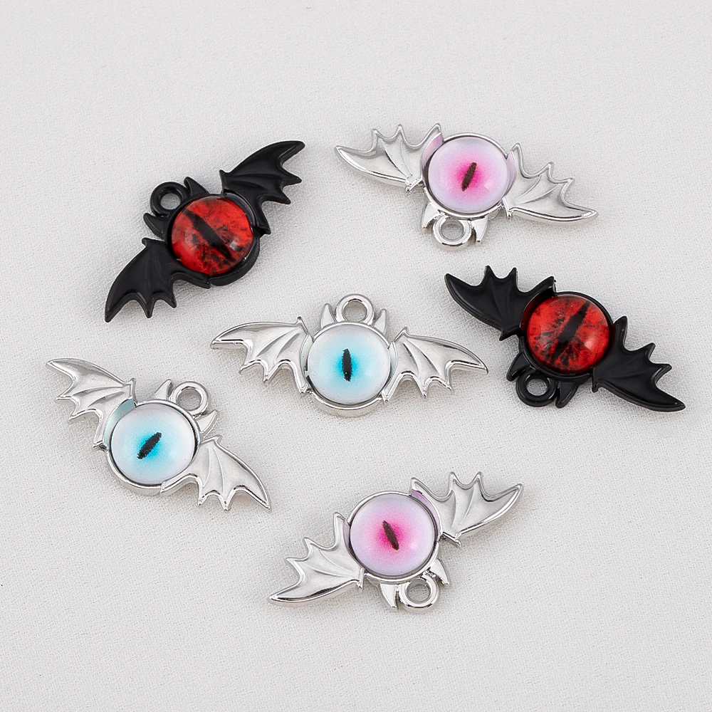 

5pcs/lot Gothic Bat Wing Alloy Pendant With Mystical Evil Eye For DIY Necklace Keychain Alternative Jewelry Accessories Findings