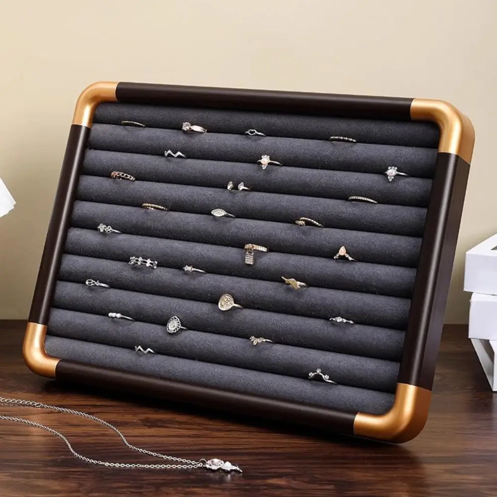 

Velvet Wooden Jewelry Tray Large Capacity Earrings Rings Jewelry Organizer Necklaces Bracelets Storage Box