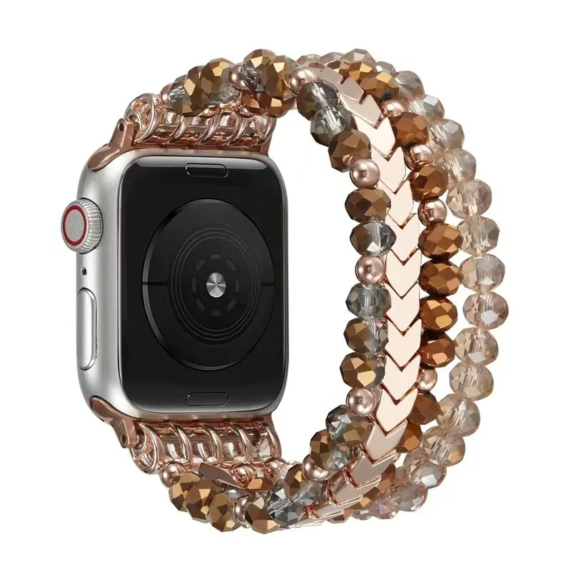 Compatibele Apple Watch-band met kralen 38 40 41 42 44 45 mm voor dames, iWatch-serie SE 9 8 7 6 5 4 3 2 1 handgemaakte elastische band