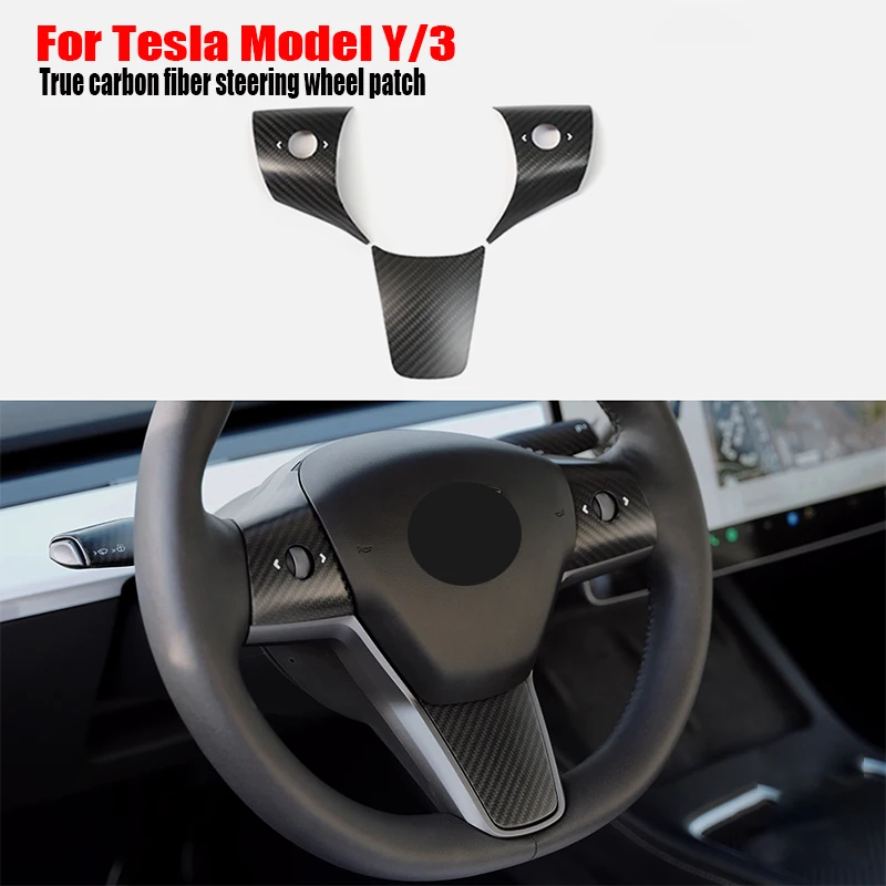 For Tesla Model Y/3 true carbon fiber steering wheel with non-destructive installation, interior modification patch matte