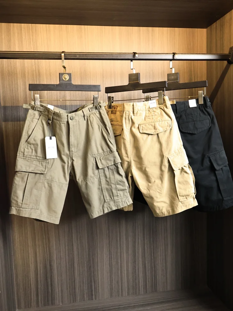 Heavyweight Washed Denim Thick And  Summer Men's  Color Multi-Pocket Work Pants American Casual Shorts