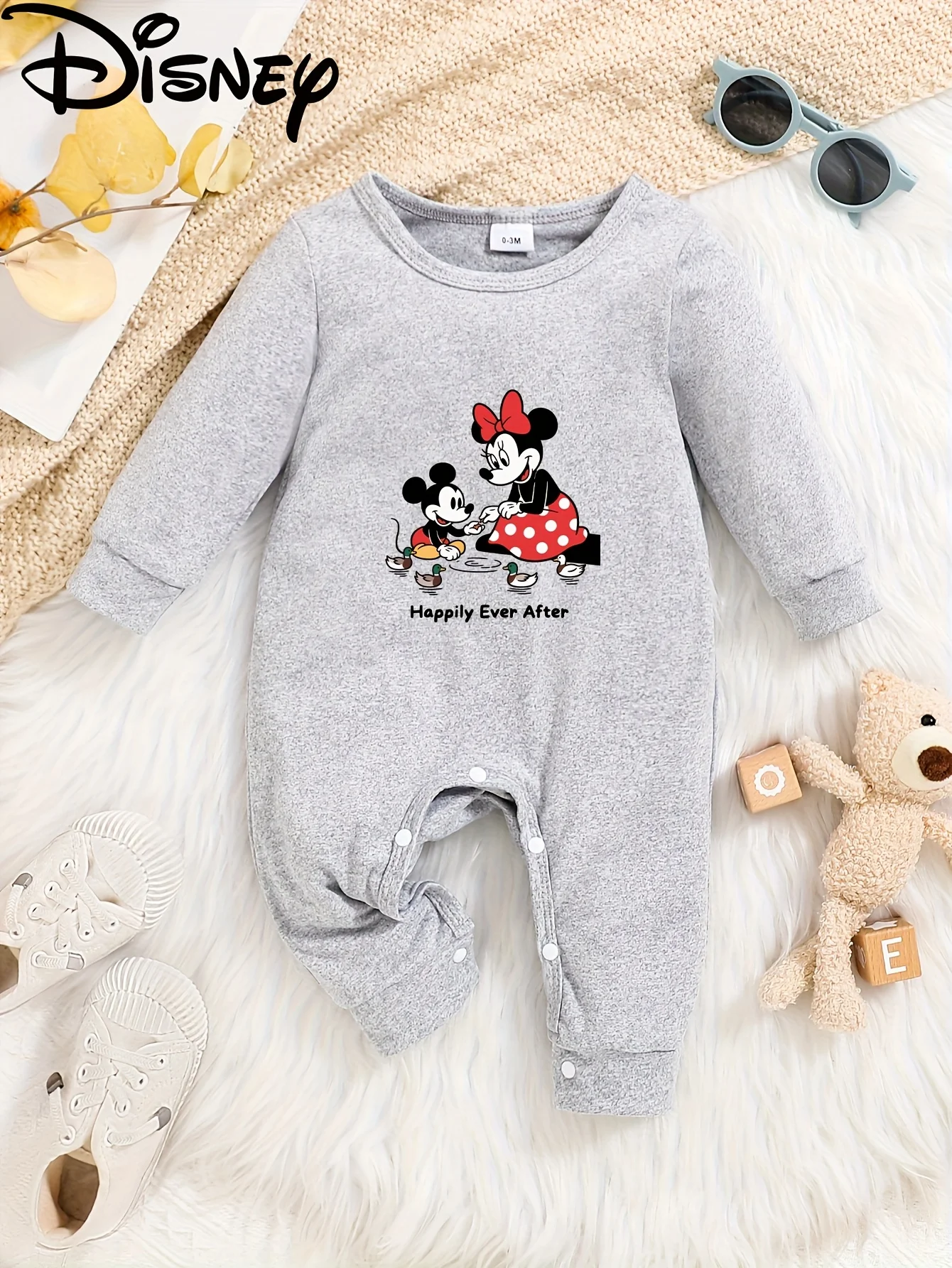 

【Осанторизованный】Детский комбинезон с длинными рукавами Disney Minnie, милый узор с принтом, круглый вырез, мягкий и удобный, можно стирать в машине, подходит для всех сезонов, подходит для уличного ношения