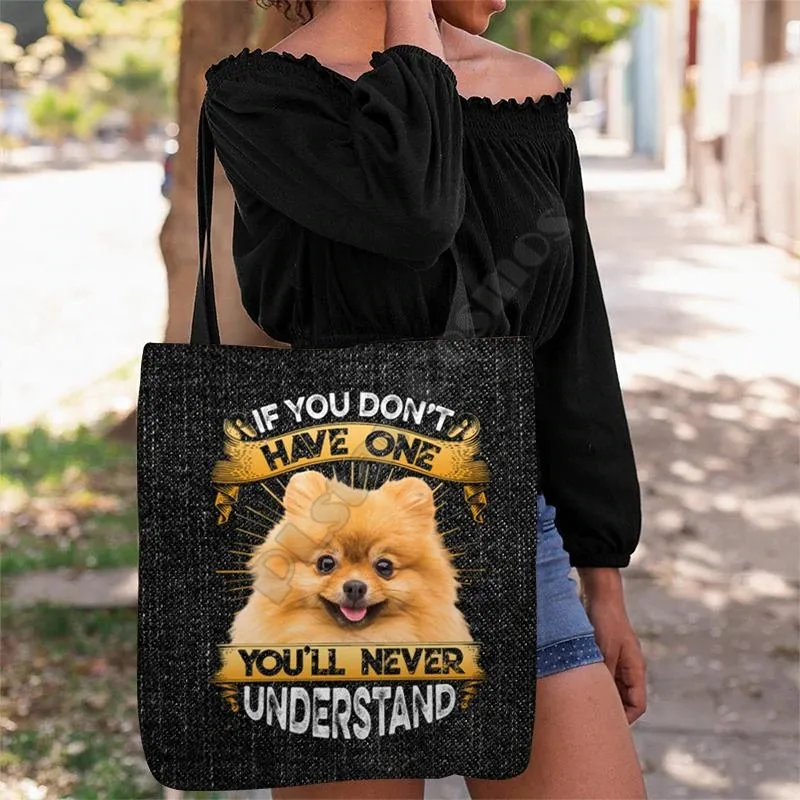 

Have One Pomeranian Tote Bag 3D Print Handle Storage Shopper Bag Foldable Reusable Tote Multipurpose 14 Style dog pattern