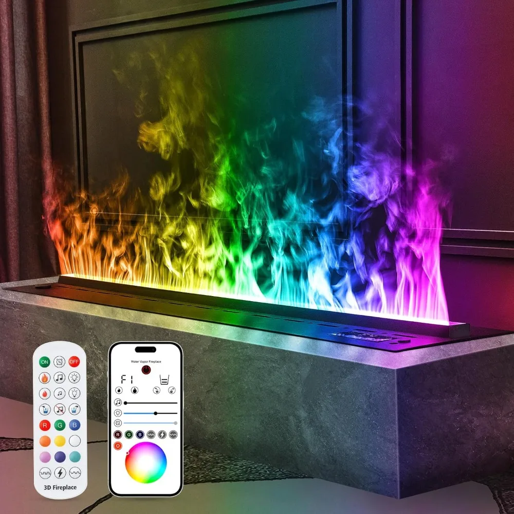 

Электрический камин APP RGB, 3D-камин с водяным паром, встраиваемый многоцветный, реалистичный, распыленный пламя, с контрольной каминной печью