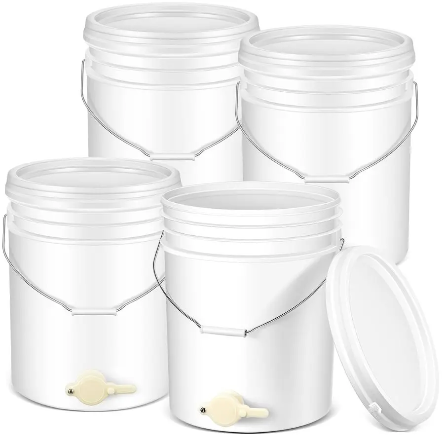 

4 Pack Plastic Honey Bucket with Gate 5 Gallon Bucket with Spigot White Honey Extractor Equipment Beekeeping Harvesting Tool Bee