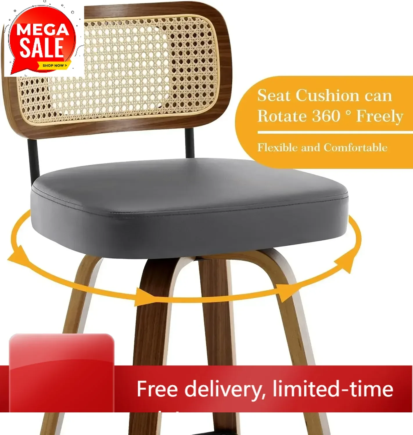 

Ограниченное по времени предложение: XMSJ.Swivel Bar Stools, набор из 2 барных стульев, обитые искусственной кожей барные стулья с спинкой из ротанга, каркас из гнутой древесины, сиденье 29 дюймов.