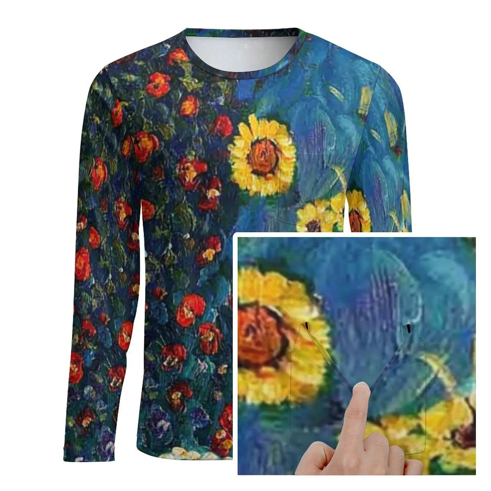 Gustav Klimmt Art T-Shirt Garden With Sunflowers Men Hippie T Shirts Autumn Design Tees Long Sleeve Awesome Plus Size Gift