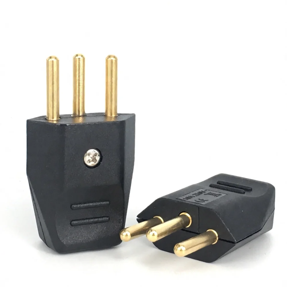 Rewirable Power Plug Brazil Standard 10A 250V 3 Round Pin Electrical Connector Solid Copper Conductive Material Nylon Adaptor