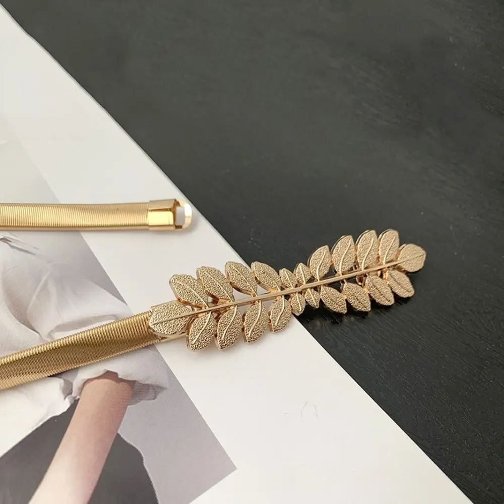 Stretch Elastic Curtain Buckle Straps Metal Leaf Gold Silver Color Chain Belt Multi Purpose Chain Waist Belt
