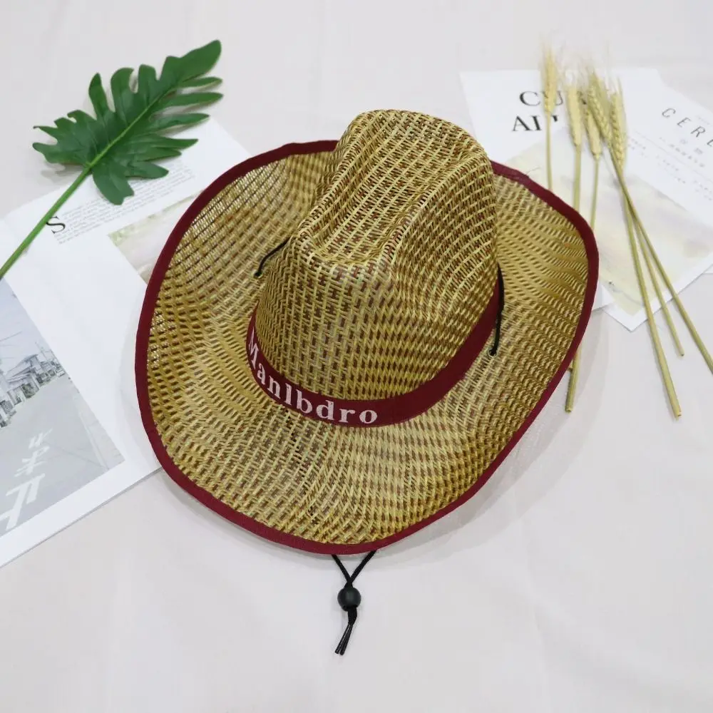 Casual Visor Cap Men Straw Hat Sunscreen Summer Panama Hat Weave Sun Cap Letter Man Sun Hat Holiday