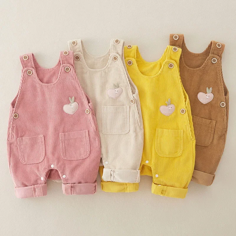 New Autumn Baby Rompers 0-3Y Toddler Boys Solid Color Corduroy Overalls Infant Girls Cute Jumpsuit Casual Shoulder Strap Pants