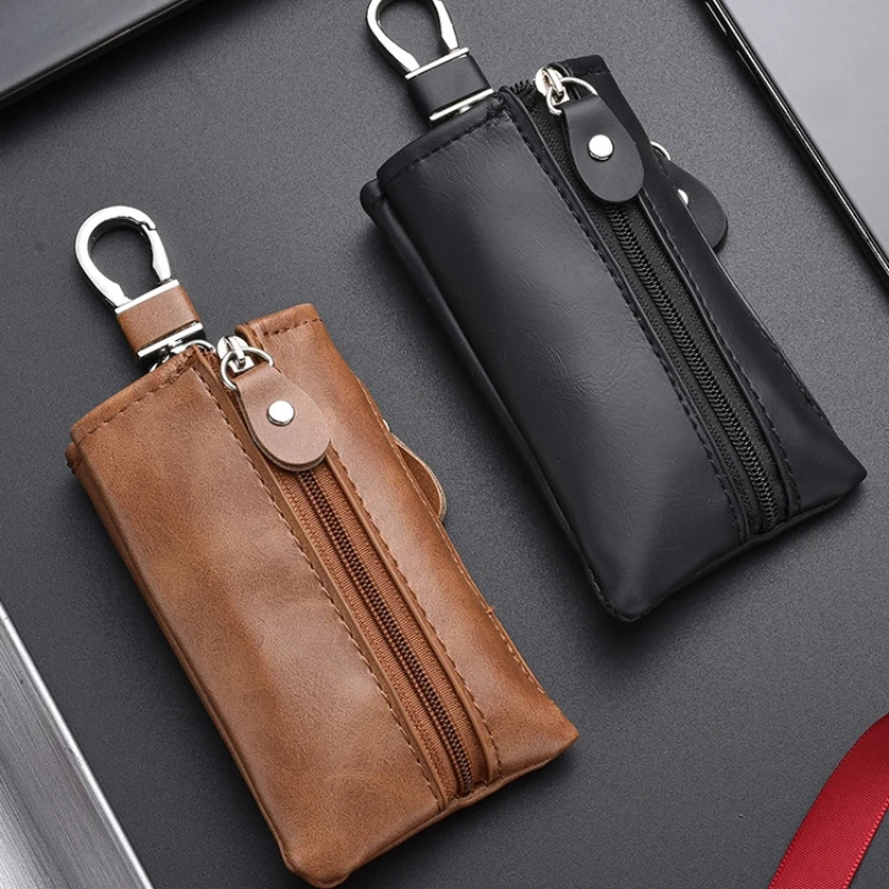 High Capacity Men's Leather Key Organizer Keychain Genuine Leather Key Holder Case Box Storage Bag Multi-function Car Home Use