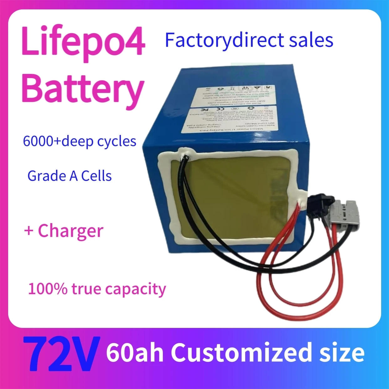 

XS литиевый аккумулятор 72 В 60 Ач lifepo4 BMS 24S 76,8 В глубокий цикл 170*265*340 мм для 5000 Вт 3500 Вт велосипед скутер мотоцикл