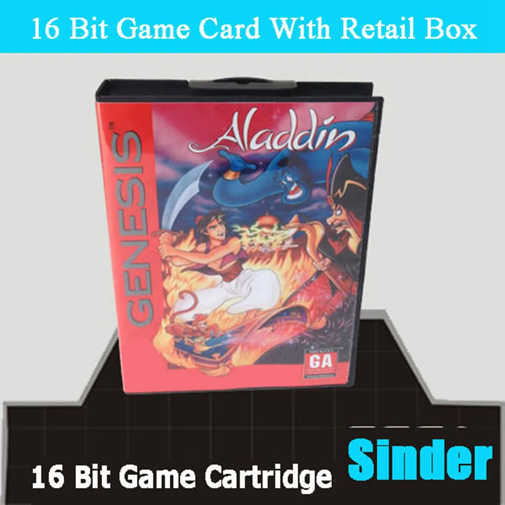 Cartucho de juego Aladdin MD de 16 bits con caja de EE. UU. para sistemas Sega Megadrive Genesis