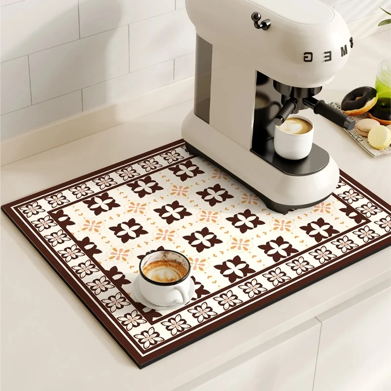 Kaffeemaschine Matte Retro Geschirr Trocknen Matten Für Küche Nicht-slip Ablassen Pad Schnell Trocknend Geschirr Tischset Geschirr Waschbar – Detail 10