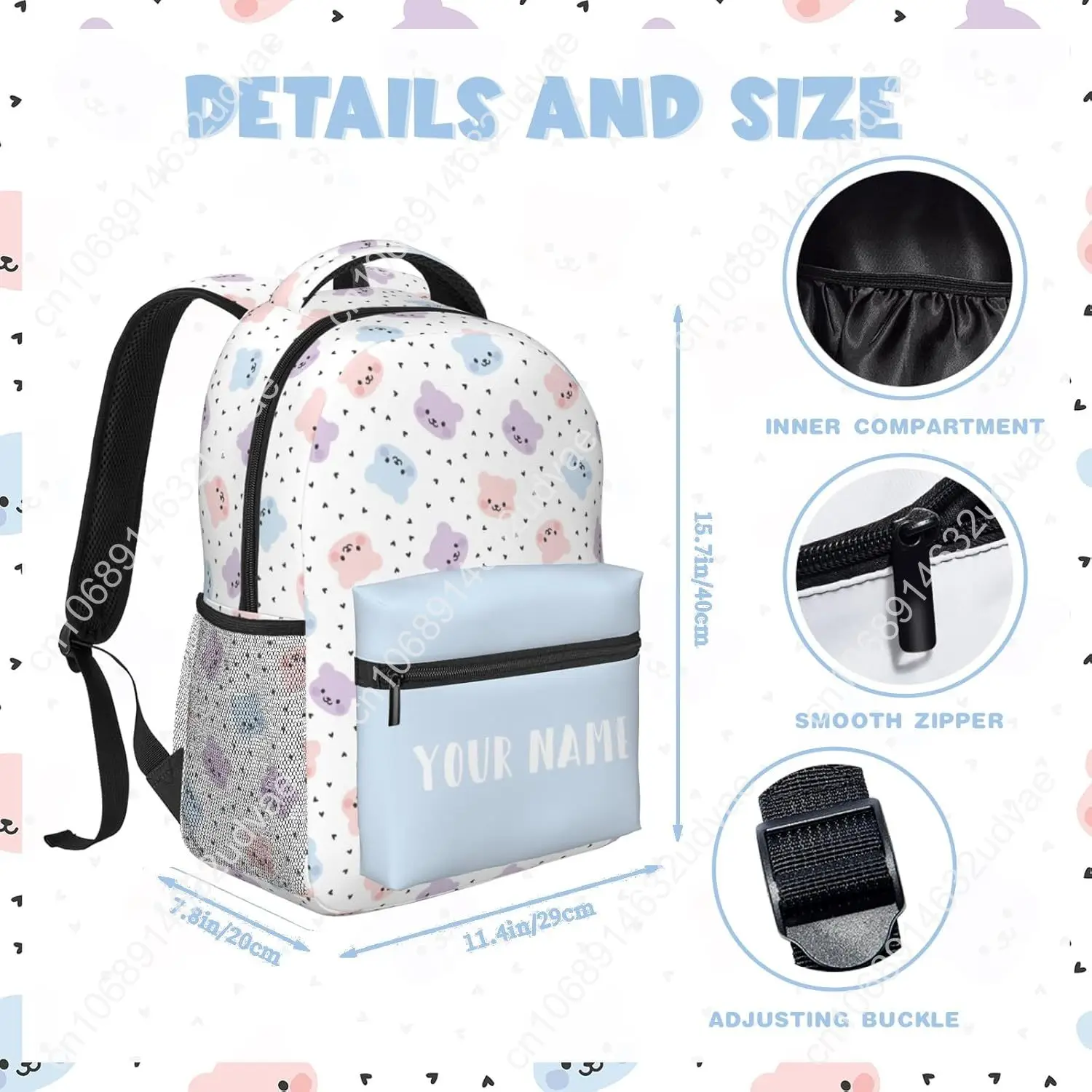 Personalized Backpack for Girls Boys, Custom Backpacks with Name for Kids, Customized Little Bear School Bookbag for Back to Sch