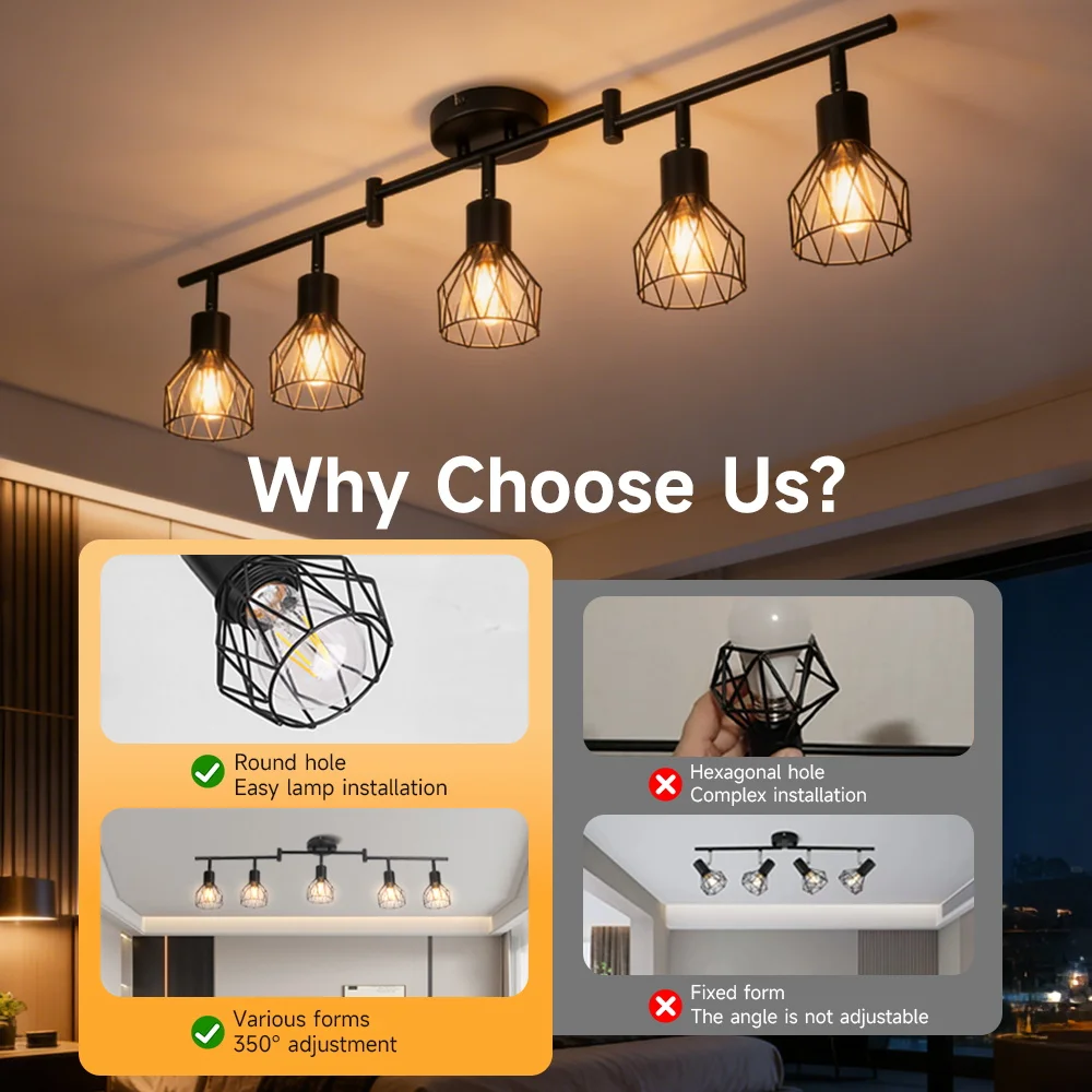 LED Chandelier E27 Ceiling Lamp Replaceable Bulb Pendant Lights Adjustable Angle for Indoor Bedroom Living Room Decoration