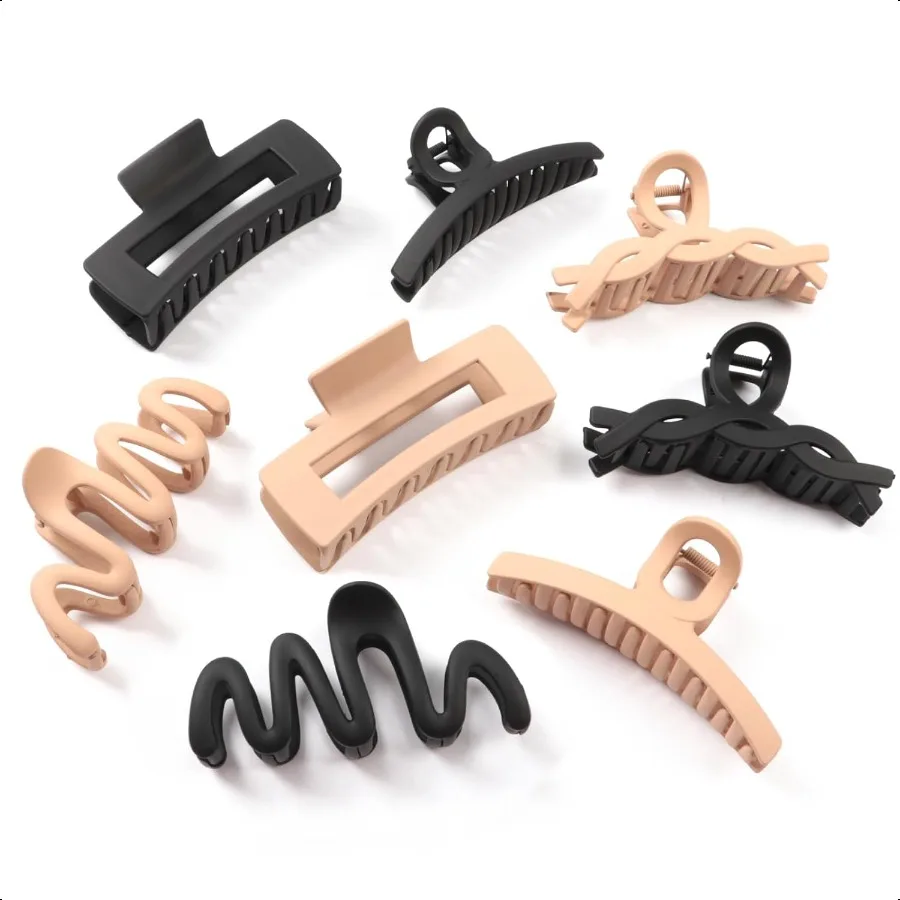 

Matte NonSlip Large Hair Clips for Women 8PCS 4 Beige+4 Black Durable Claw Clips for Women Girls GiftReady Neutral Hair Accorie