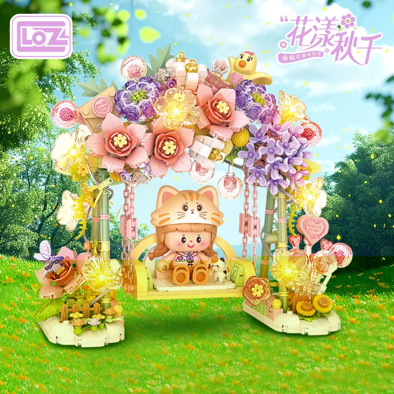 

Loz/Lizhi Assembled Educational Building Blocks Toy Dream Cherry Blossom Spring Fun Flower Ripple Swing with Light for Girls