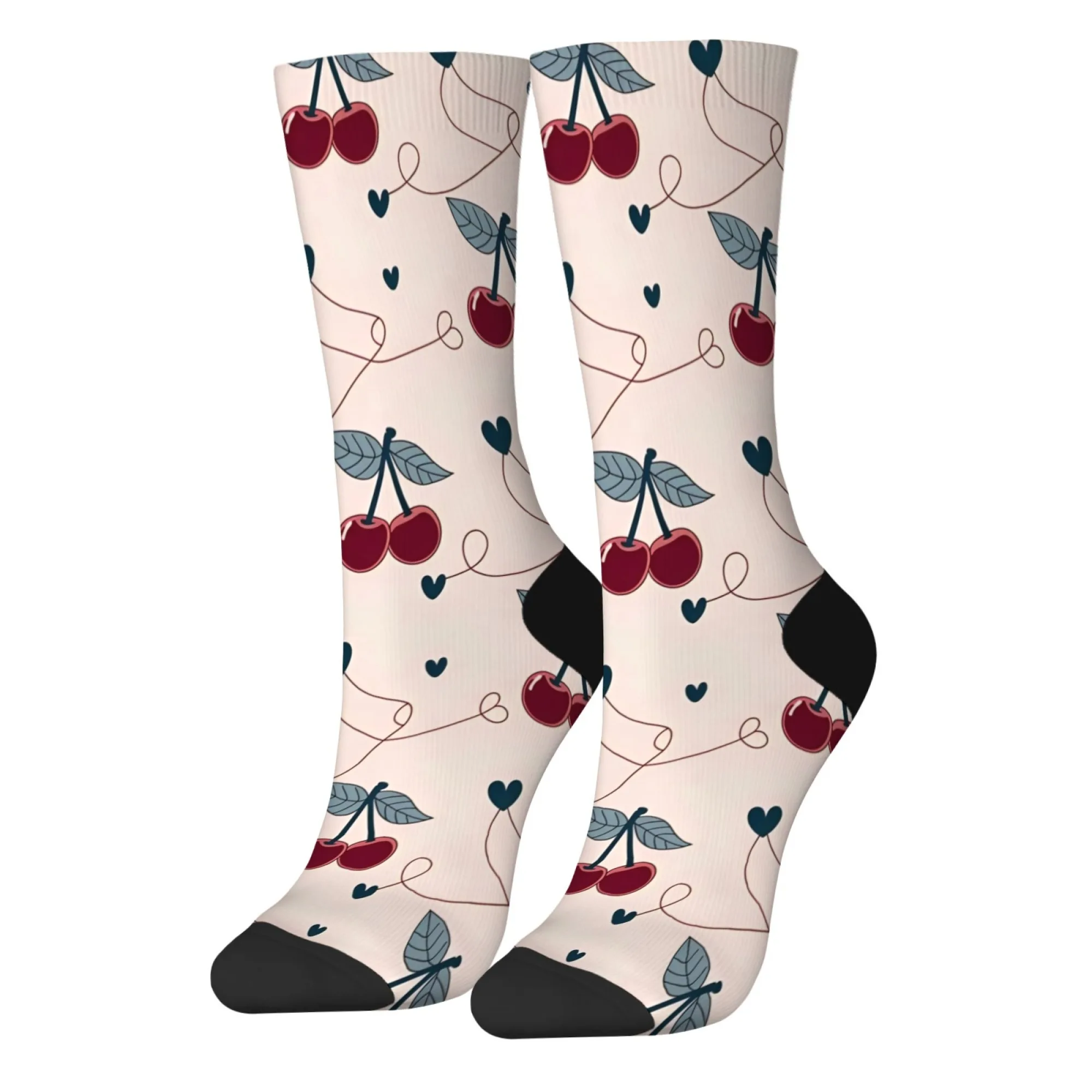 

Novel retro style cherry theme women's skateboard socks fun fruit lovers warm non-slip compression socks Harajuku casual socks