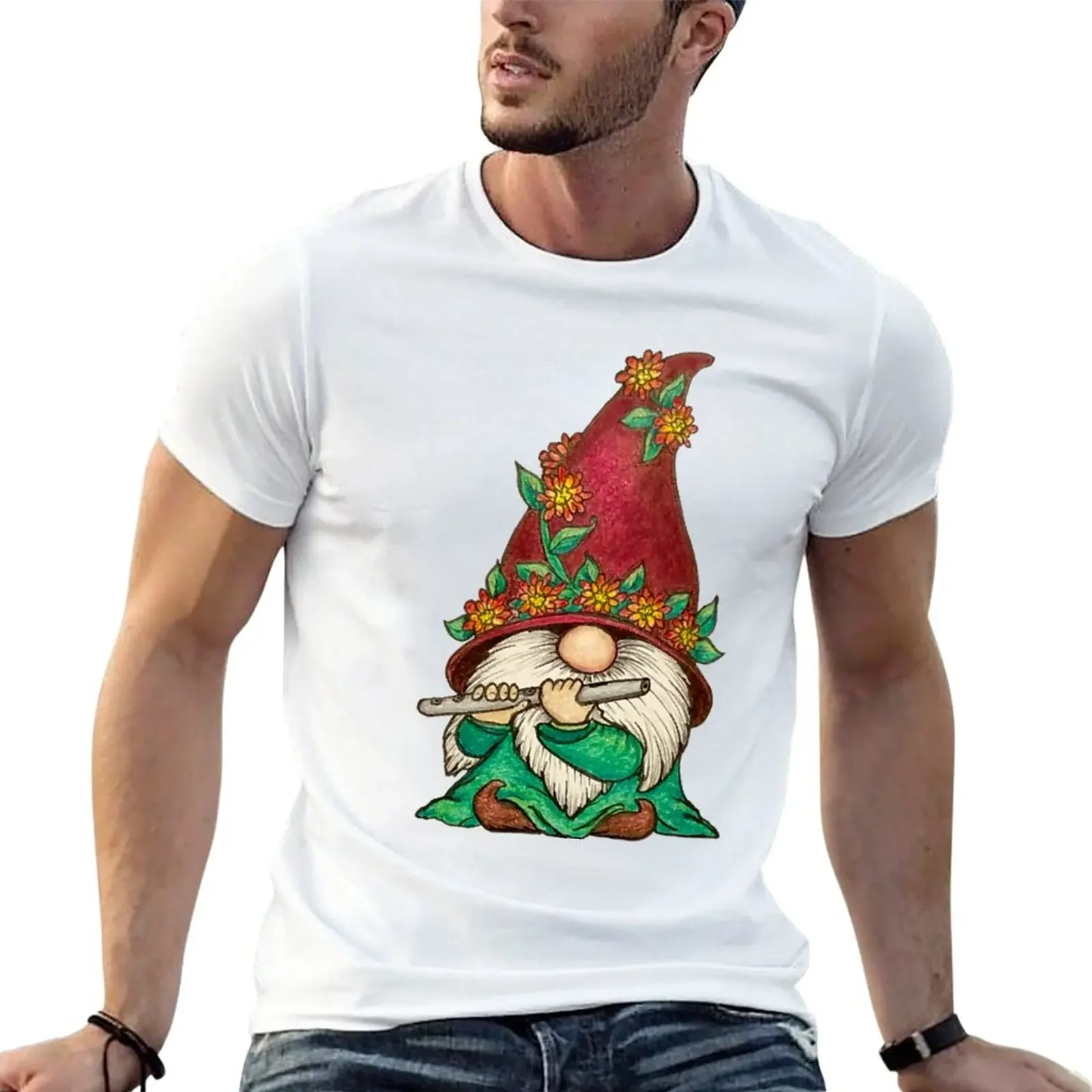 New Gnome playing the Flute T-Shirt graphics t shirt kawaii clothes mens clothes