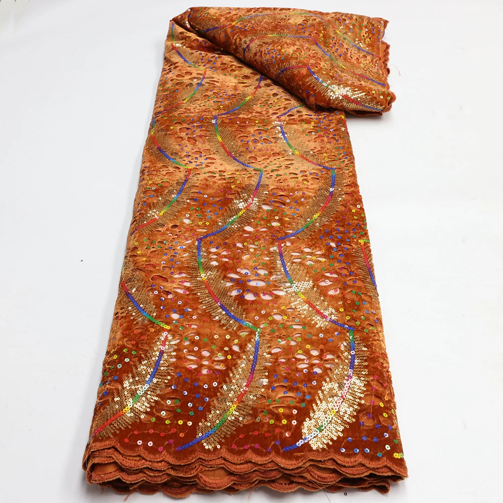 

French Velvet Sequins Lace Fabric French Sequins Flocking Lace 2024 Hot Sale Nigeria Velvet Fabric For Women Evening Dresses