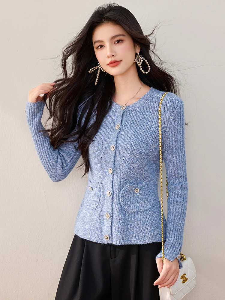 2024 Autumn Fashion Knitted Cardigan Women Casual O-neck Single Breasted Long Sleeve Sweater Temperament Slimming Top