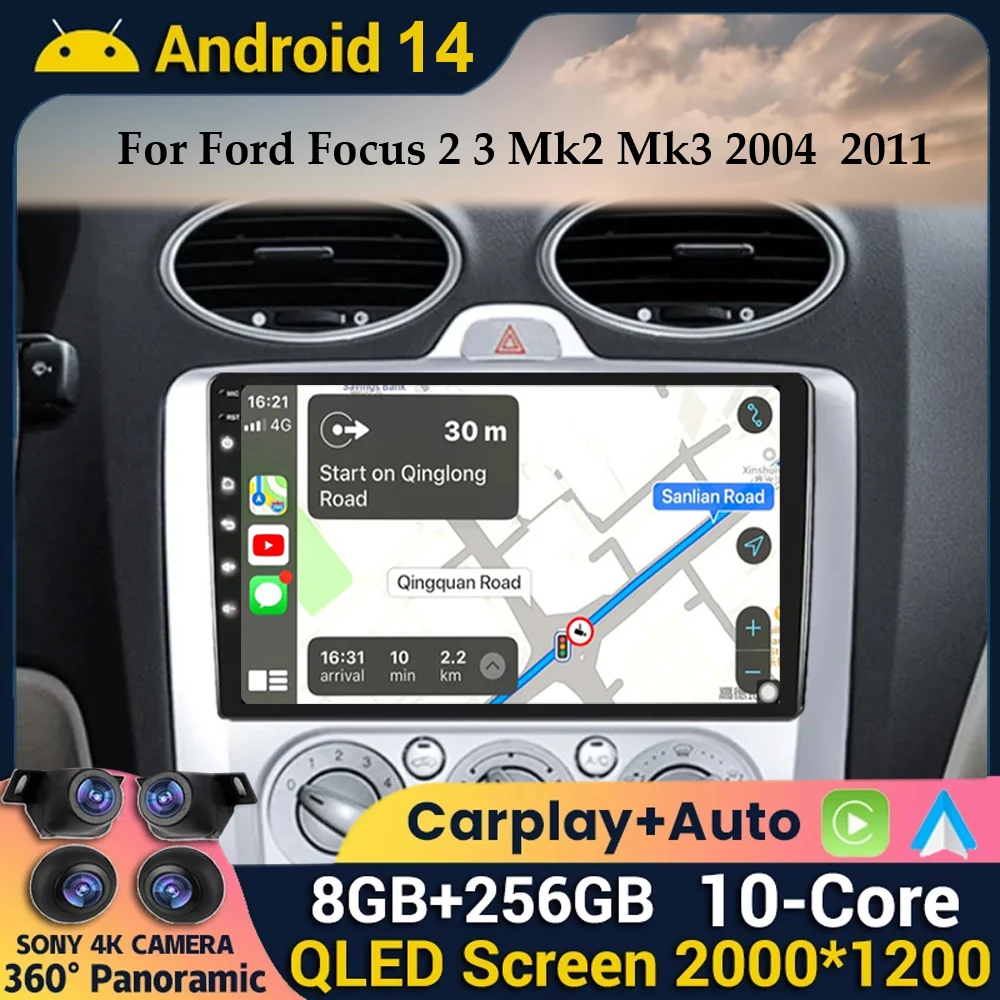 

Автомагнитола на Android 14 для Ford Focus 2 3 Mk2 Mk3 2004 2005-2011, мультимедийный плеер с навигацией, GPS, Carplay, автостерео, без DVD