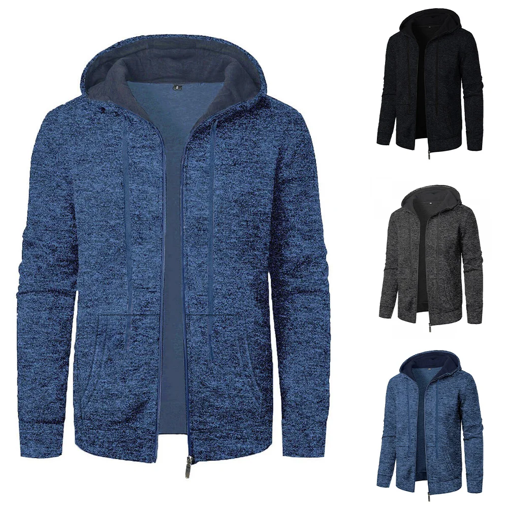 Men's Hooded Sweatshirt Jacaket Casual Classic Simple Style Outerwear Slim Fit Long Sleeve Zipper Clothing Male Dailywear