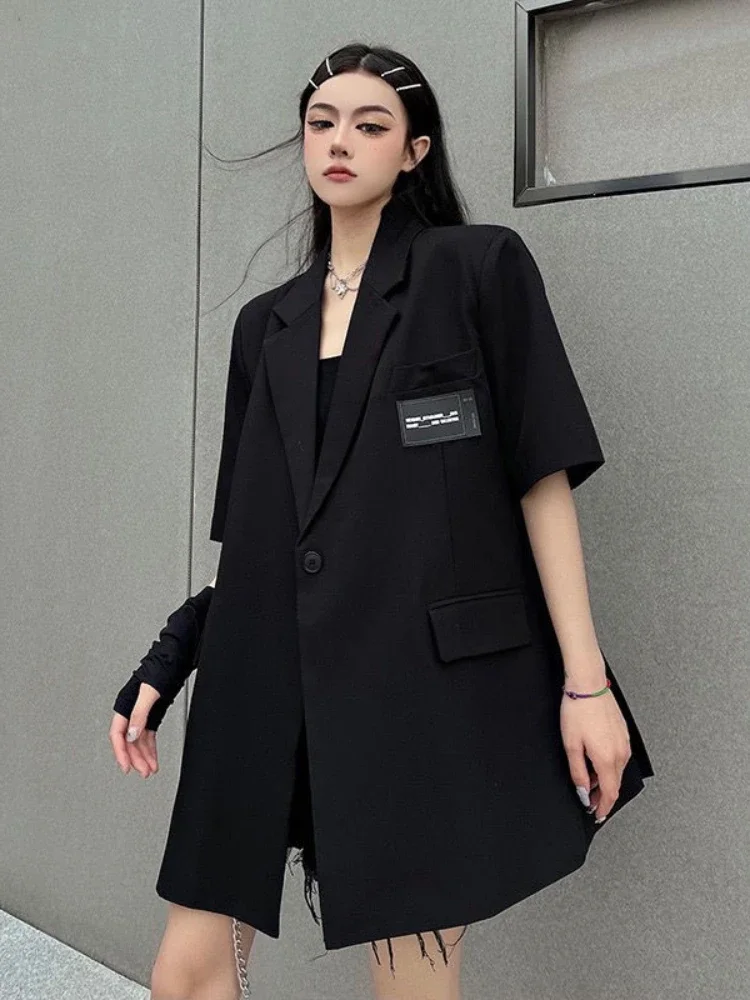 Streetwear Loose Women Blazer Summer Fashion New Thin Short Sleeve Button Down Jacket Woman