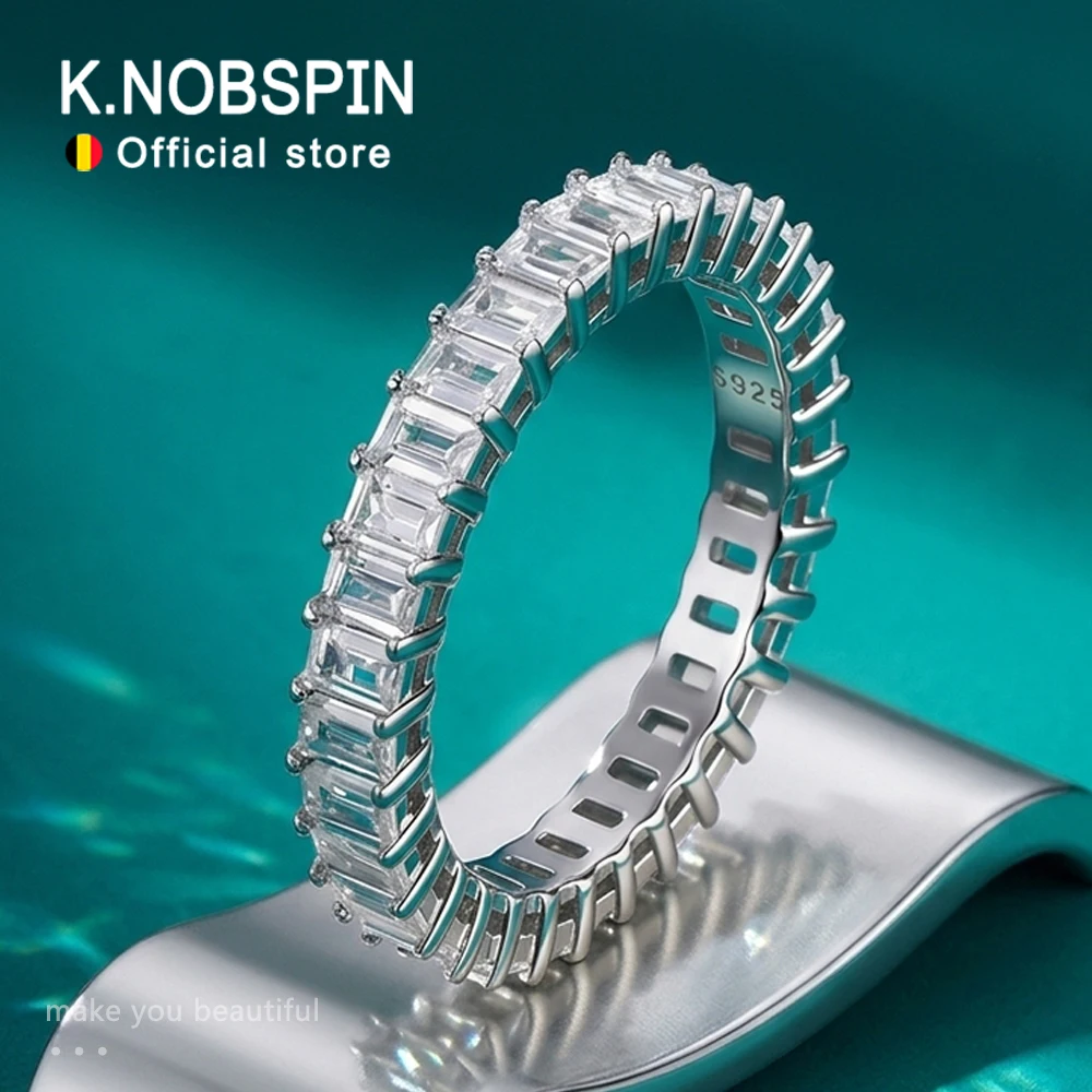 

Кольцо-обручалка KNOBSPIN с изумрудной огранкой из муассанита, серебро 925 пробы, обручальное кольцо D VVS с выращенным в лаборатории муассанитом для женщин