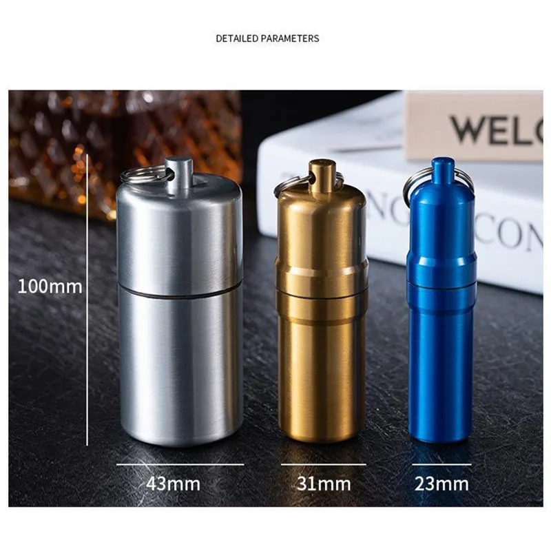 1pc Zinc Alloy Cigarette Case Portable Mini Waterproof Metal Cigarette Box with Keychain Sliver Color Pill Case Gift for Man