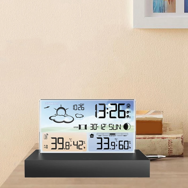 Wireless Digital Screen Meteorological Clock With Temperature Humidity Sensor Fit For Indoor Outdoor