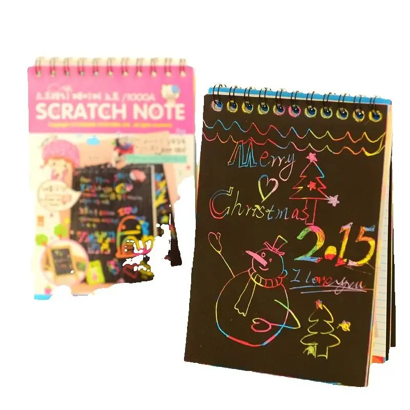 10pages Magic Color Scratch Note book Paper Black DIY Drawing Toys Scraping Painting Kid Doodle