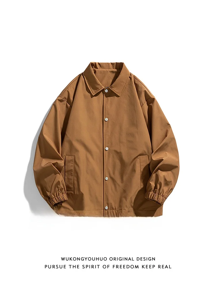 

Retro Japanese Sle y Pure Color Lapel Jaet Loose Men's Faion Brand Outerwear Youth Trend Autumn Outerwear