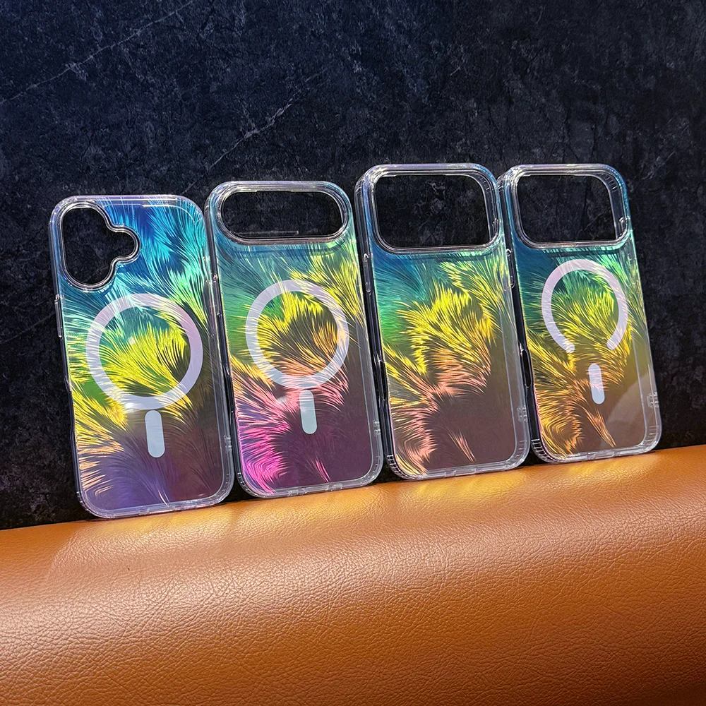 

For iPhone 17pro max mobile phone shell feather gradient magnetic protective cover 17Pro 17Air PC +TPU hard cover can be customi