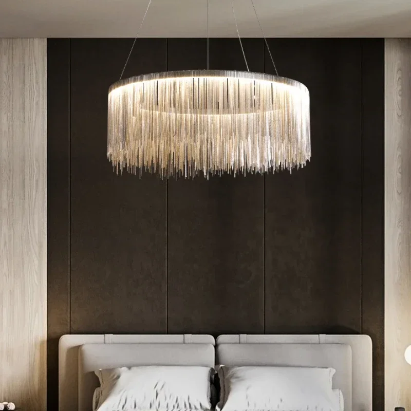 

SANDYHA Elegant Crystal Tassel Pendant Light Modern Chandelier LED Ring Lamp for Living Room Bedroom Decorative Lighting