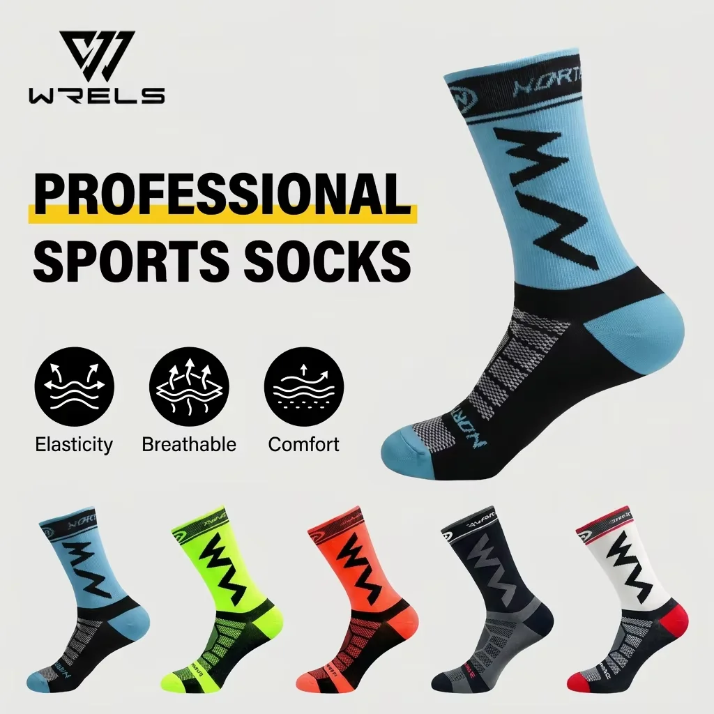 WRELS 1/2/3 Pairs Cycling Socks Breathable Anti-Slip Sports Socks Arch Support Gym Running Socks Ankle Compression Hiking Socks