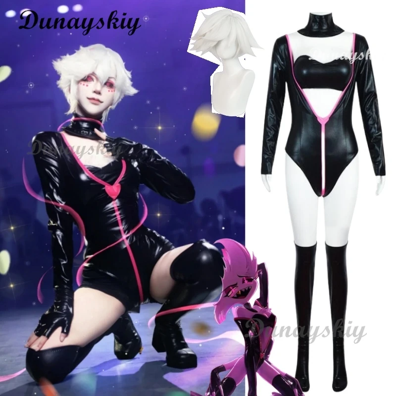 

Anime Angel Dust Cosplay Costume Wig Sexy Bodysuits Fancy Outfit Girl Halloween Birthday Party Uniform Suit for Women