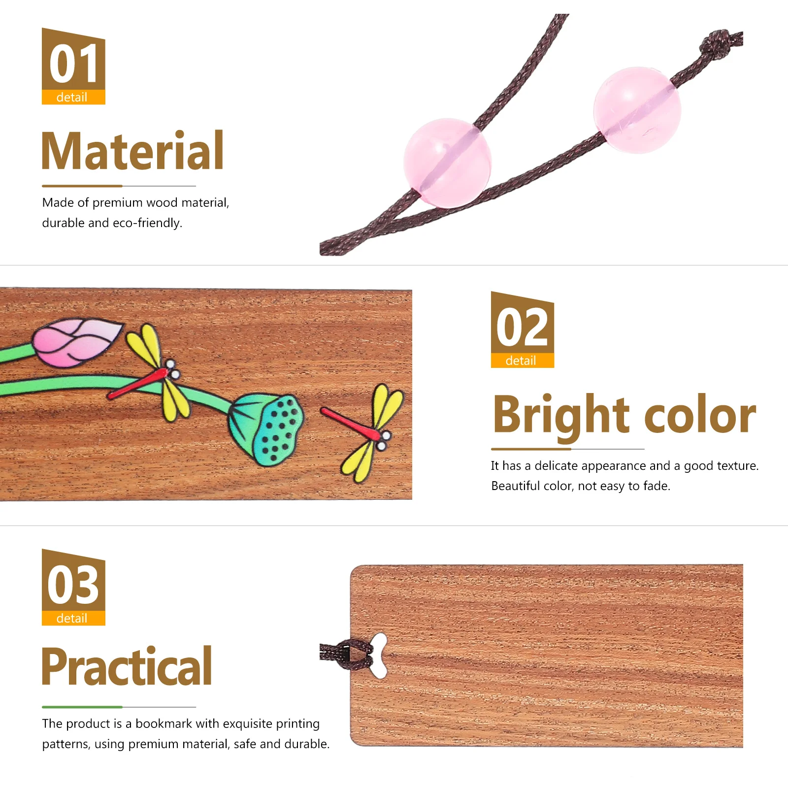 1pc Wooden Painted Bookmarker Creative Page-Marker Wood Bookmark Practical Lightweight Simple Design Gift