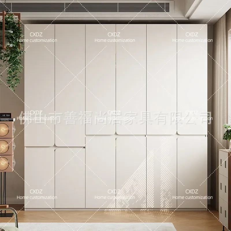 Cream White Oak Wardrobe Bedroom Segmented Assembly Cabinet Simple Style Solid Wood Handleless Storage Finished Wardrobe